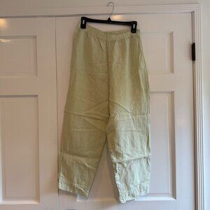 Hot Cotton 100% Linen Wide Leg Mint Green Cropped Pants, M